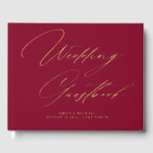 書エレガント道ブルゴーニュ赤金ゴールド結婚ズ ゲストブック (正面)