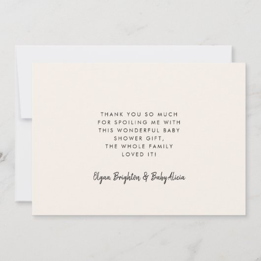 書エレガント道ベビーシャワーサンキューカード サンキューカード (裏面)