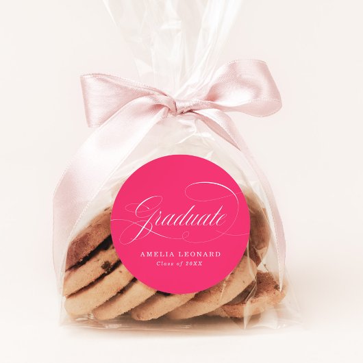 書エレガント道ホットピンク卒業 ラウンドシール