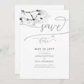 書エレガント道マグノリア結婚式の日付を保存 招待状 (正面/裏面)