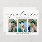 書エレガント道ミニマル卒業3写真 インビテーションポストカード (正面/裏面)