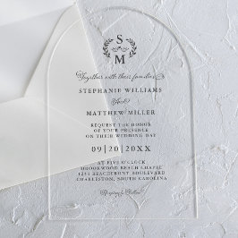 書エレガント道モノグラム結婚クレスト アクリル招待状