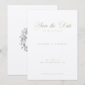 書エレガント道モノグラム結婚セージ セーブザデート (正面/裏面)