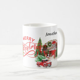 書エレガント道モノグラム赤と緑のクリスマス コーヒーマグカップ