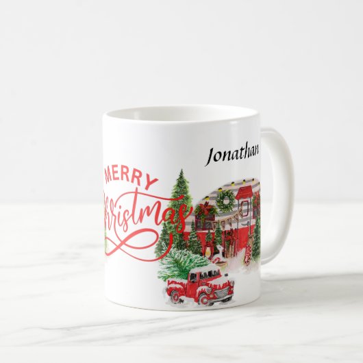 書エレガント道モノグラム赤と緑のクリスマス コーヒーマグカップ (正面右)