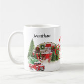 書エレガント道モノグラム赤と緑のクリスマス コーヒーマグカップ (左)