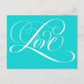 書エレガント道ラブハートティール（緑がかった色）アクアブルー ポストカード (正面)