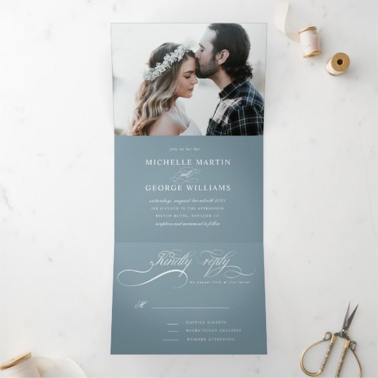 書エレガント道三重結婚式招待状 三つ折り招待状 (内部)