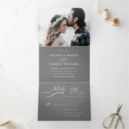 書エレガント道三重結婚式招待状 三つ折り招待状