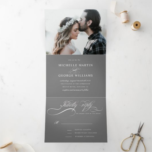 書エレガント道三重結婚式招待状 三つ折り招待状 (内部)