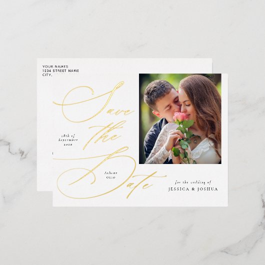 書エレガント道写真データの保存 箔招待状ポストカード (正面/裏面)