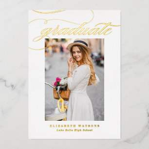 書エレガント道写真卒業金ゴールド 箔招待状