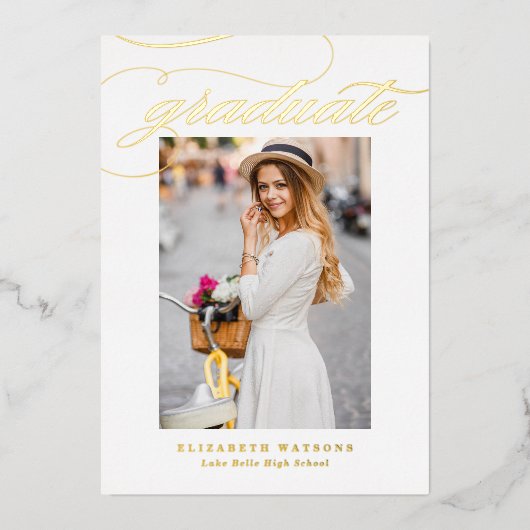 書エレガント道写真卒業金ゴールド 箔招待状 (正面)