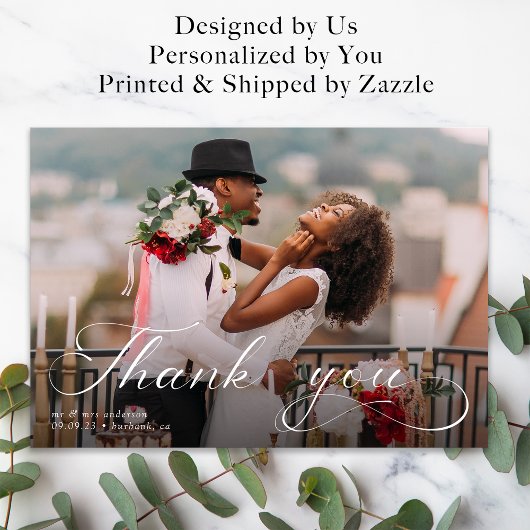 書エレガント道写真結婚のサンキューカード サンキューカード