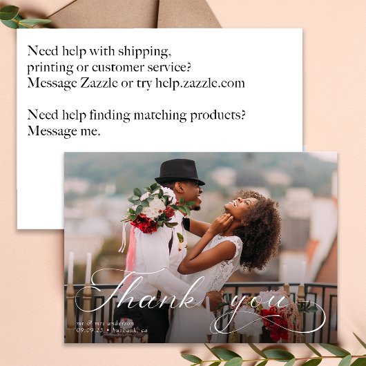 書エレガント道写真結婚のサンキューカード サンキューカード