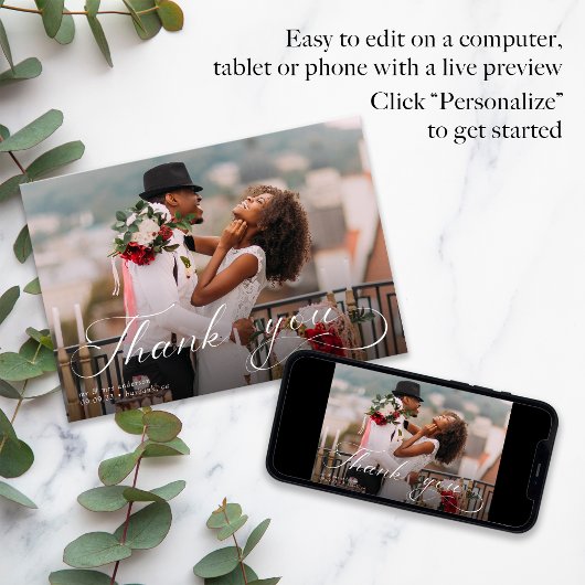 書エレガント道写真結婚のサンキューカード サンキューカード