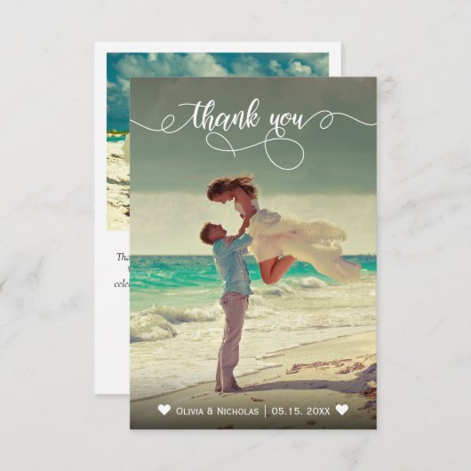 書エレガント道写真結婚のサンキューカード サンキューカード (正面/裏面)