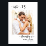 書エレガント道写真結婚の両面 テーブルナンバー<br><div class="desc">書モダンエレガント字の表結婚番号の両面に写真をカスタムパーソナライズされた付け。お客救済様は、この表札の両面の表シンプルエレガント番カードで簡単に道を見つけることができます。簡単に数字、写真、名前、日付を追加！手のかわいらしレタリング書の「の結婚」、「テーブル」の台本と写真テンプレートを備えカスタムている。</div>