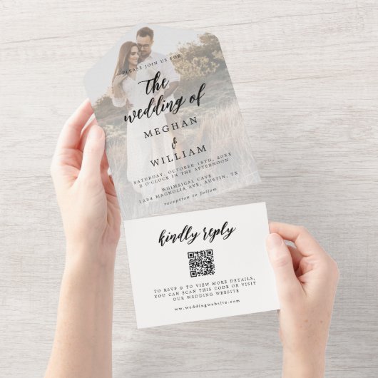 書エレガント道写真結婚のQrコード オールインワン招待状 (貼ってはがせる)