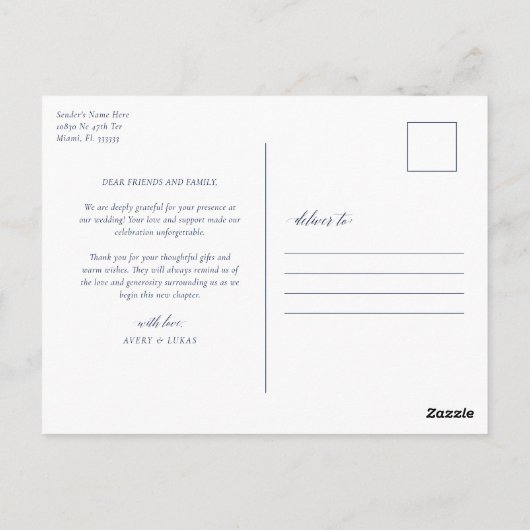 書エレガント道写真結婚有難う ポストカード (裏面)