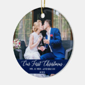 書エレガント道初めてのクリスマス青 セラミックオーナメント (左)