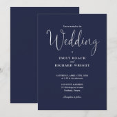 書エレガント道台本ネイビー結婚ブルー 招待状 (正面/裏面)