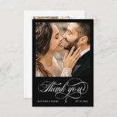 書エレガント道台本結婚写真の黒 サンキューカード (正面/裏面)