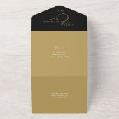 書エレガント道文字ブラックと金ゴールド結婚ズ オールインワン招待状 (外側)