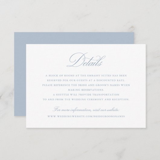 書エレガント道文字ブルー結婚の詳細 招待状 (正面/裏面)