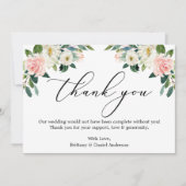 書エレガント道水彩ピンク白フローラ サンキューカード (正面)