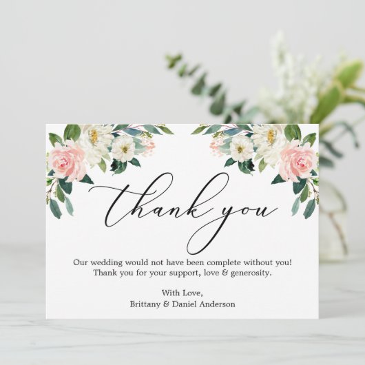 書エレガント道水彩ピンク白フローラ サンキューカード (スタンド正面)