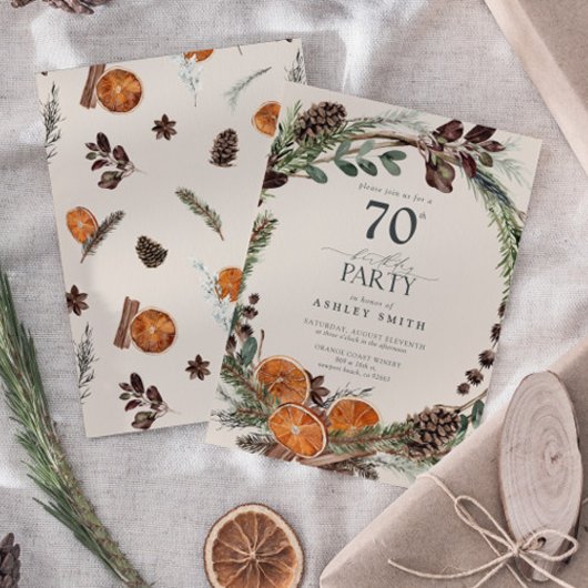 書エレガント道素朴オレンジ70誕生日 招待状