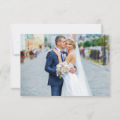 書エレガント道結婚の写真ほこりっぽい青 サンキューカード (裏面)