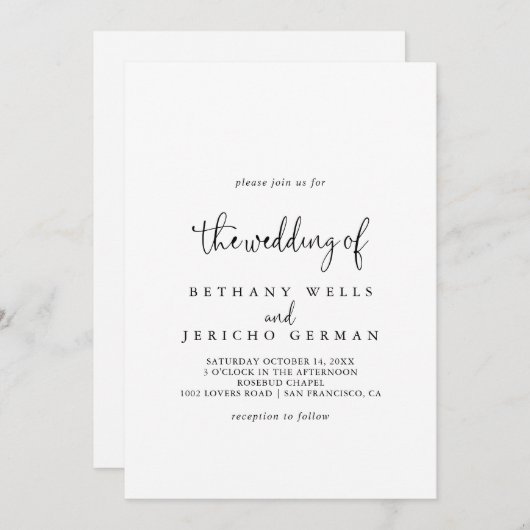 書エレガント道結婚の台本 招待状 (正面/裏面)