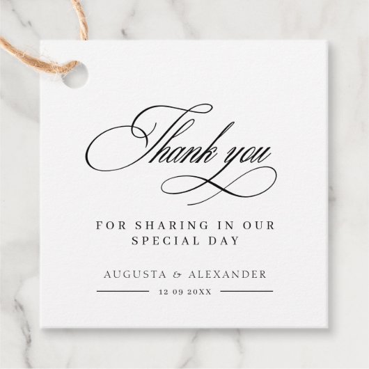 書エレガント道結婚の感謝メッセージカード フェイバータグ (正面)