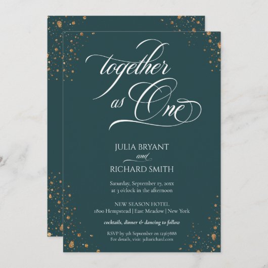 書エレガント道金ゴールド紙吹雪ミニマリスト 招待状 (正面/裏面)