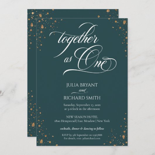 書エレガント道金ゴールド紙吹雪ミニマリスト 招待状 (正面/裏面)