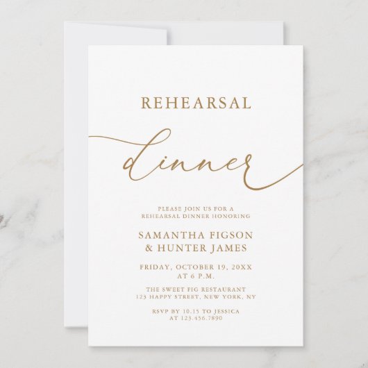 書エレガント道金ゴールド結婚のリハーサル 招待状 (正面)