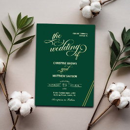 書エレガント道金ゴールド線ティール（緑がかった色）結婚の 箔招待状