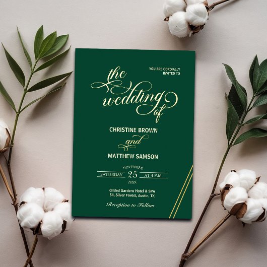 書エレガント道金ゴールド線ティール（緑がかった色）結婚の 箔招待状