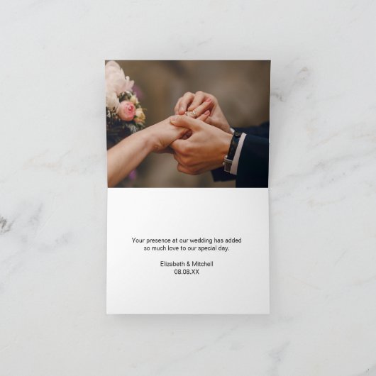 書エレガント道3枚の写結婚真のサンキューカード サンキューカード (内部)