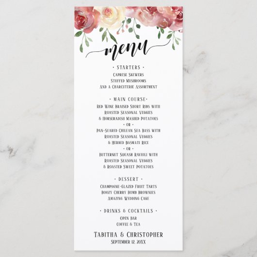 書エレガント道、ブルゴーニュ&ピーチ赤面バラ メニュー (正面)