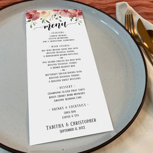 書エレガント道、ブルゴーニュ&ピーチ赤面バラ メニュー