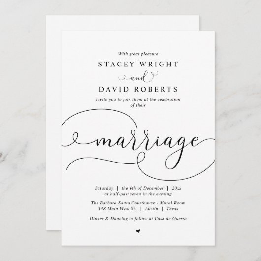 書エレガント道、モダン結婚式招待状 招待状 (正面/裏面)