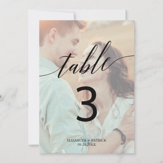 書エレガント道 |暗い写真5x7のテーブル番号 招待状 (正面)