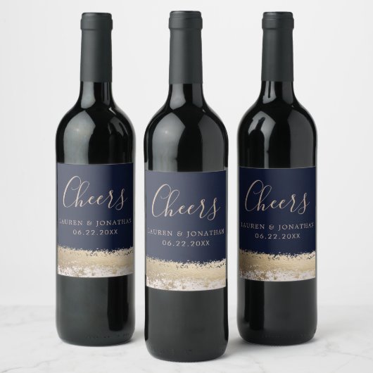 書エレガント道、海軍、金箔結婚ズ ワインラベル (ボトル)