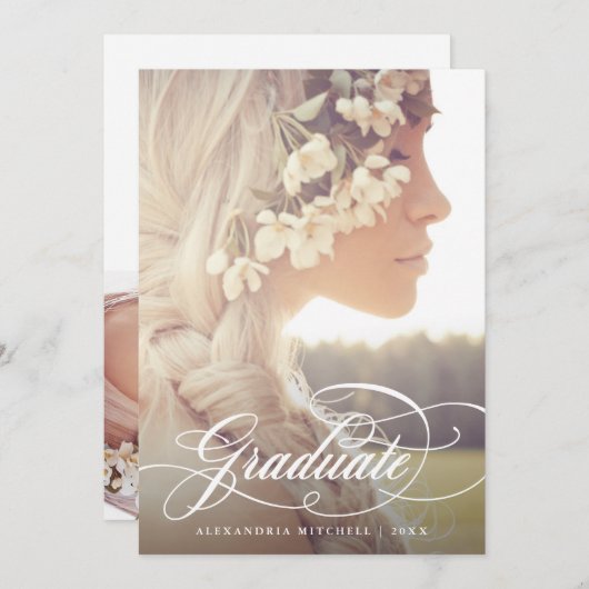 書エレガント道 | 2つの写真卒業パーティー 招待状 (正面/裏面)