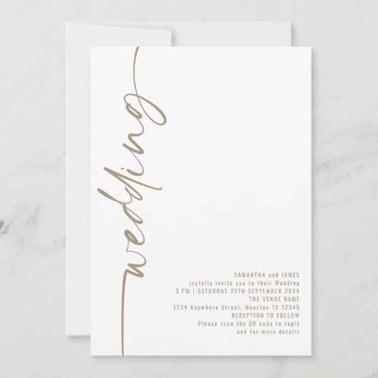 書エレガント道QRコードシャンパン金ゴールド結婚 招待状 (正面)