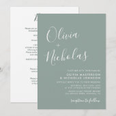 書エレガント道QRコードセージ緑結婚 招待状 (正面/裏面)