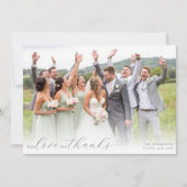 書エレガント道Sage Greenハートの結婚写真 サンキューカード (正面)